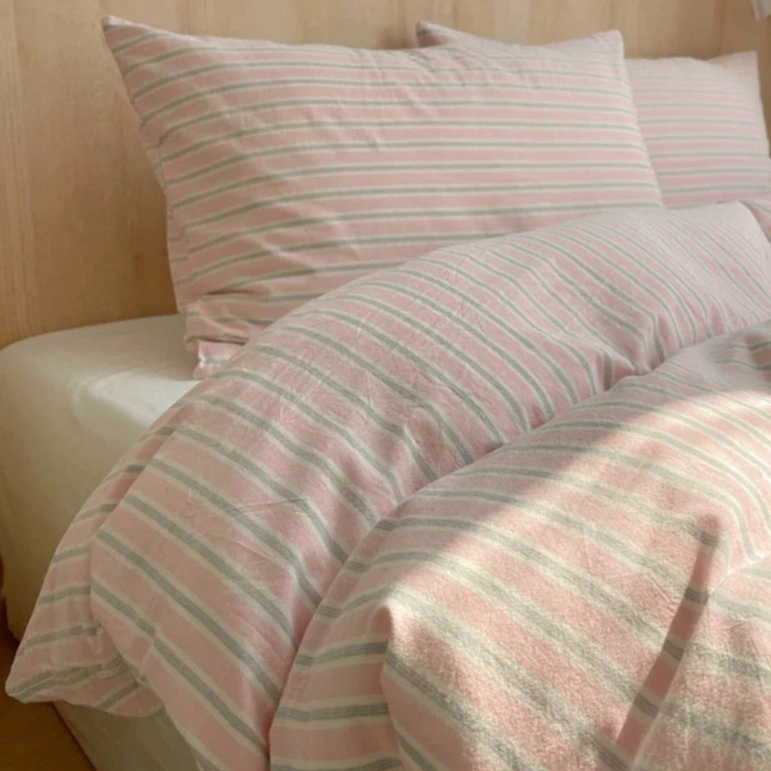 Soft Cotton Duvet Cover – Everyday Stripes – Sand Rose