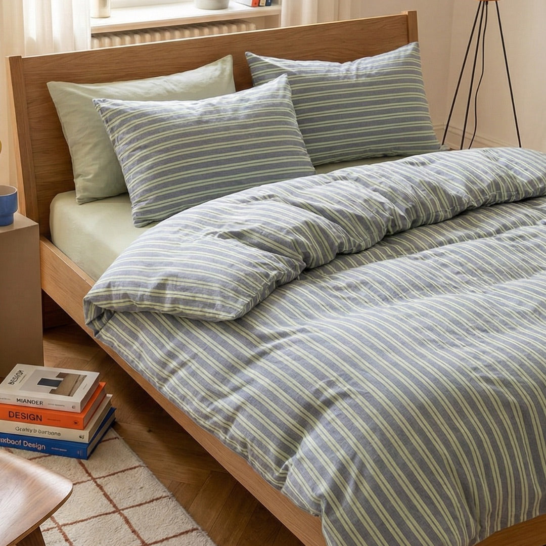 Soft Cotton Duvet Cover – Everyday Stripes – Blue Mist