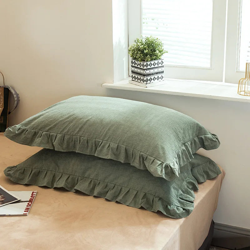 Luna Ruffle Collection – Washed Cotton Pillowcases (Set of 2, 48x74cm)