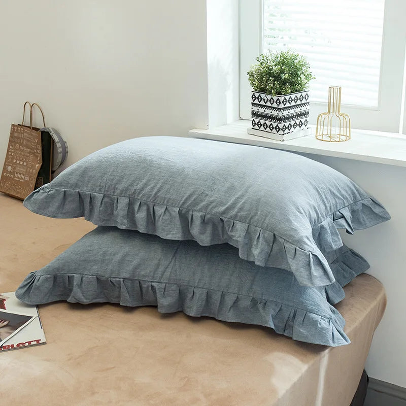 Luna Ruffle Collection – Washed Cotton Pillowcases (Set of 2, 48x74cm)