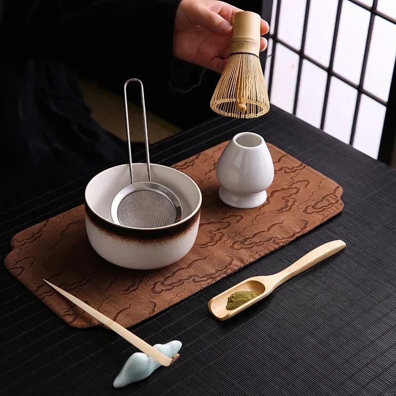 Matcha Set – Bamboo Whisk, Ceramic Holder & Strainer
