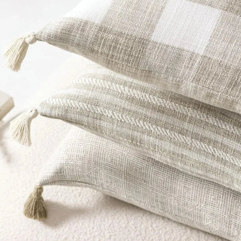 Plaid Decorative Cushion Covers for Sofa, Car Seat & Home Decor | Knitted Cotton-Linen Texture