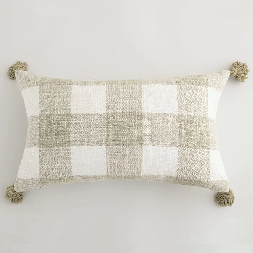 Plaid Decorative Cushion Covers for Sofa, Car Seat & Home Decor | Knitted Cotton-Linen Texture