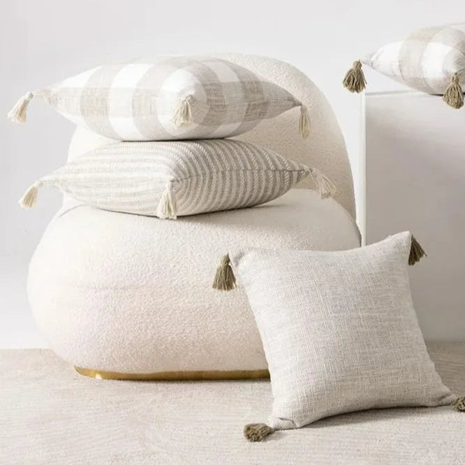Plaid Decorative Cushion Covers for Sofa, Car Seat & Home Decor | Knitted Cotton-Linen Texture
