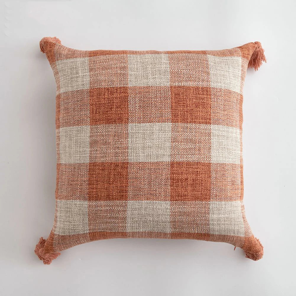 Plaid Decorative Cushion Covers for Sofa, Car Seat & Home Decor | Knitted Cotton-Linen Texture
