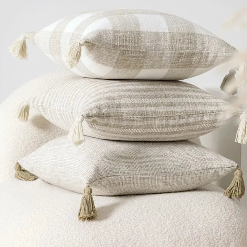 Plaid Decorative Cushion Covers for Sofa, Car Seat & Home Decor | Knitted Cotton-Linen Texture