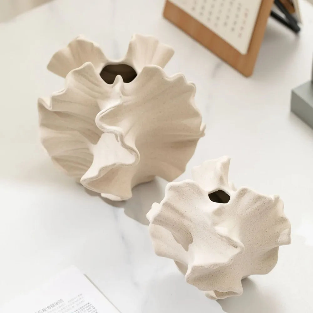Nordic Art Beige Matte Coral Vase