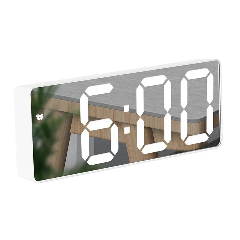 Modern LED Mirror Alarm Clock – Smart Digital Clock with Temperature Display for Bedside or Desk