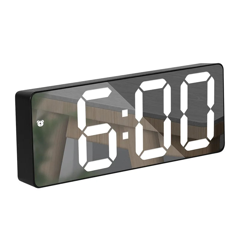 Modern LED Mirror Alarm Clock – Smart Digital Clock with Temperature Display for Bedside or Desk