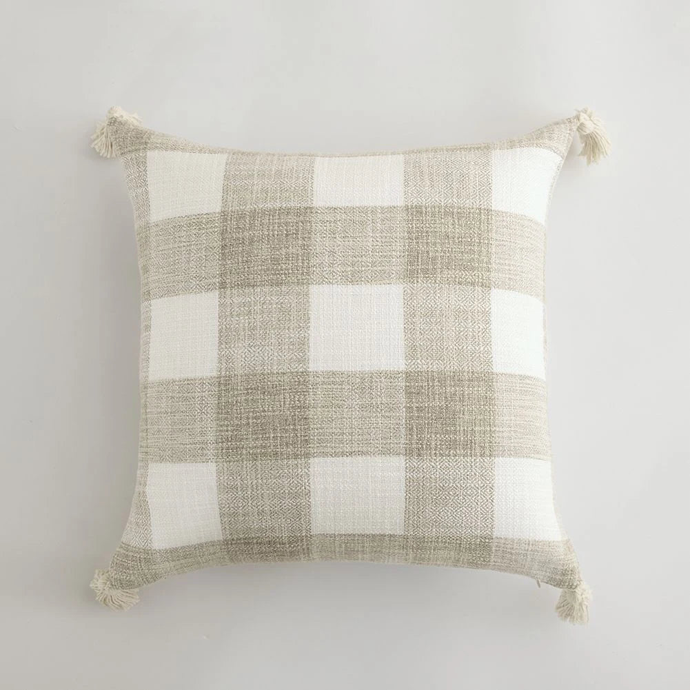 Plaid Decorative Cushion Covers for Sofa, Car Seat & Home Decor | Knitted Cotton-Linen Texture