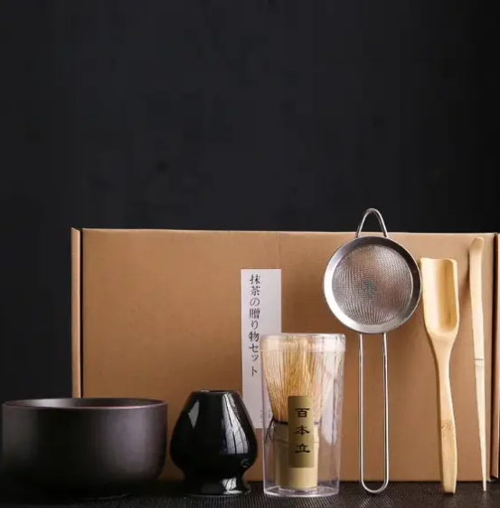 Matcha Set – Bamboo Whisk, Ceramic Holder & Strainer