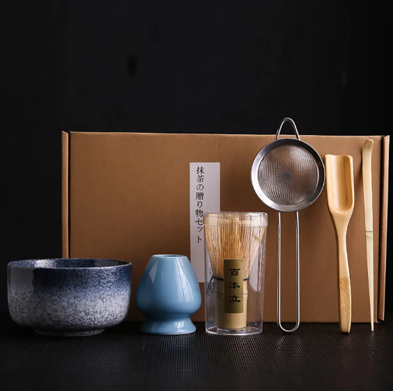 Matcha Set – Bamboo Whisk, Ceramic Holder & Strainer