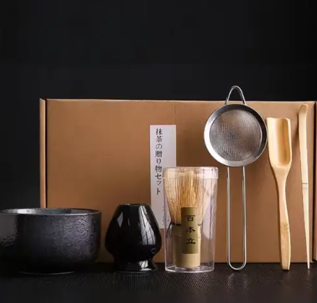 Matcha Set – Bamboo Whisk, Ceramic Holder & Strainer