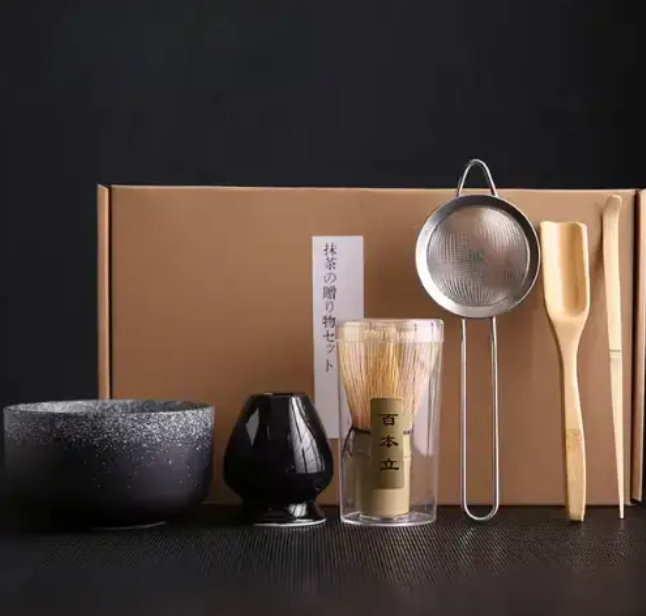 Matcha Set – Bamboo Whisk, Ceramic Holder & Strainer
