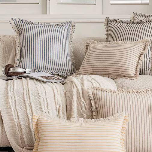 Striped Silk Sofa Cushion Cover | Nordic Tassel Style Pillowcase
