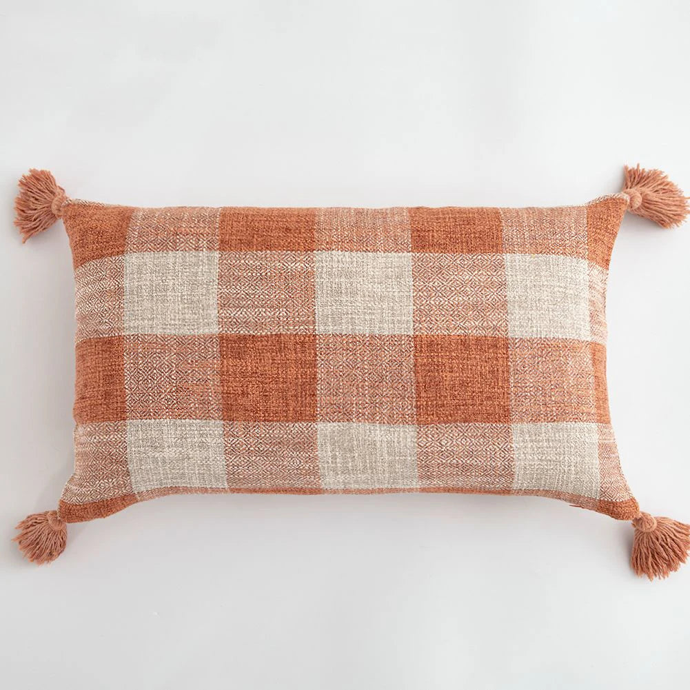 Plaid Decorative Cushion Covers for Sofa, Car Seat & Home Decor | Knitted Cotton-Linen Texture