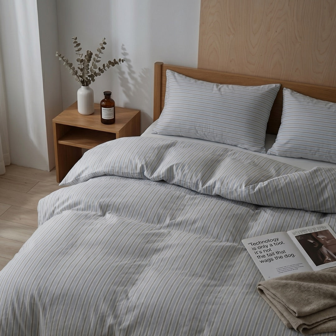 Soft Cotton Duvet Cover – Everyday Stripes – Cloud Grey