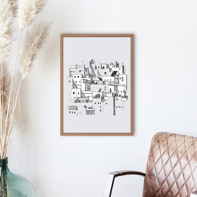 Spanish Village Rooftops – Minimalist Architectural Art Print