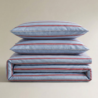 Washed Polyester Duvet Cover Set – Bold Blue Stripes