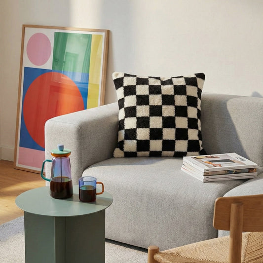 Funda de almohada con diseño de cuadros | Cojín decorativo para sofá, salón y hogar