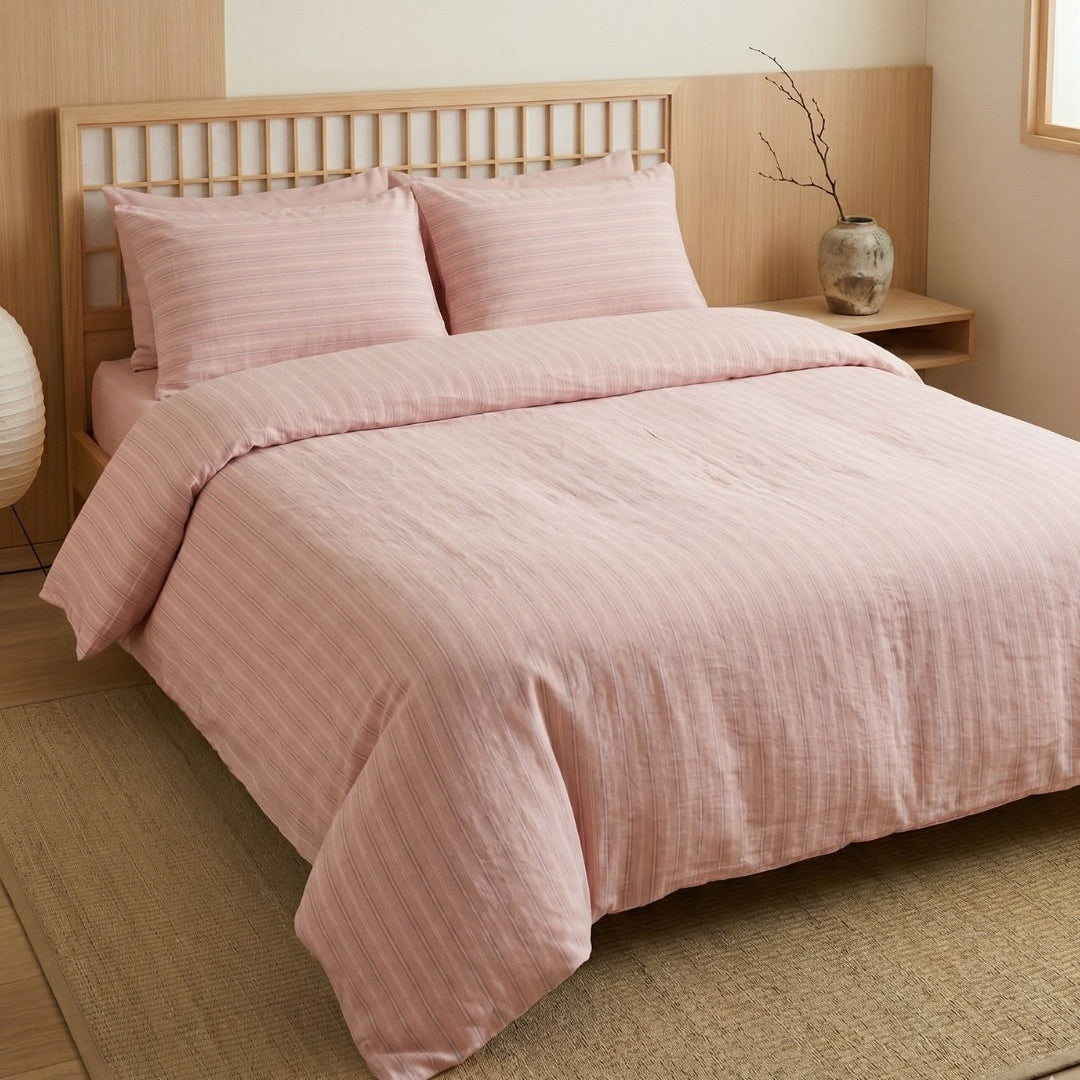 Soft Cotton Duvet Cover – Everyday Stripes – Dusty Rose