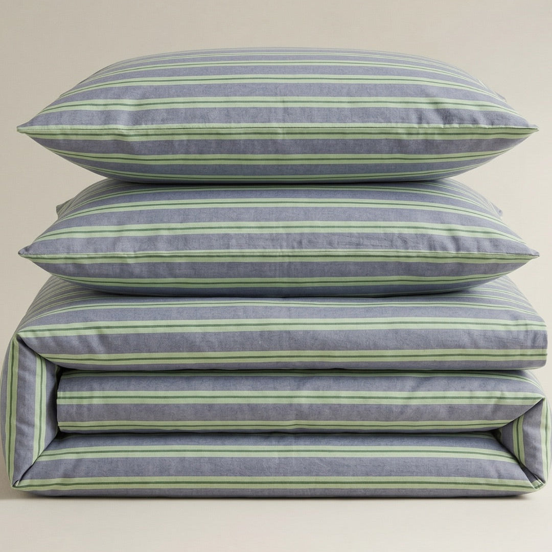 Soft Cotton Duvet Cover – Everyday Stripes – Blue Mist