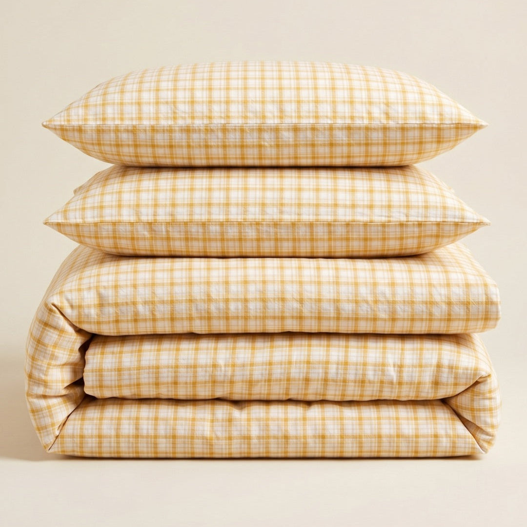 Classic Cotton Bedding – Gingham Dreams Collection – Warm Honey Gingham