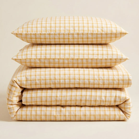 Classic Cotton Bedding – Gingham Dreams Collection – Warm Honey Gingham