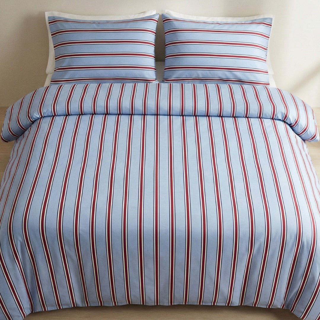 Washed Polyester Duvet Cover Set – Bold Blue Stripes