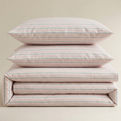 Soft Cotton Duvet Cover – Everyday Stripes – Sand Rose