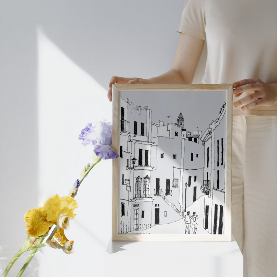 Mediterranean Walk – Vejer Street Sketch Art Print