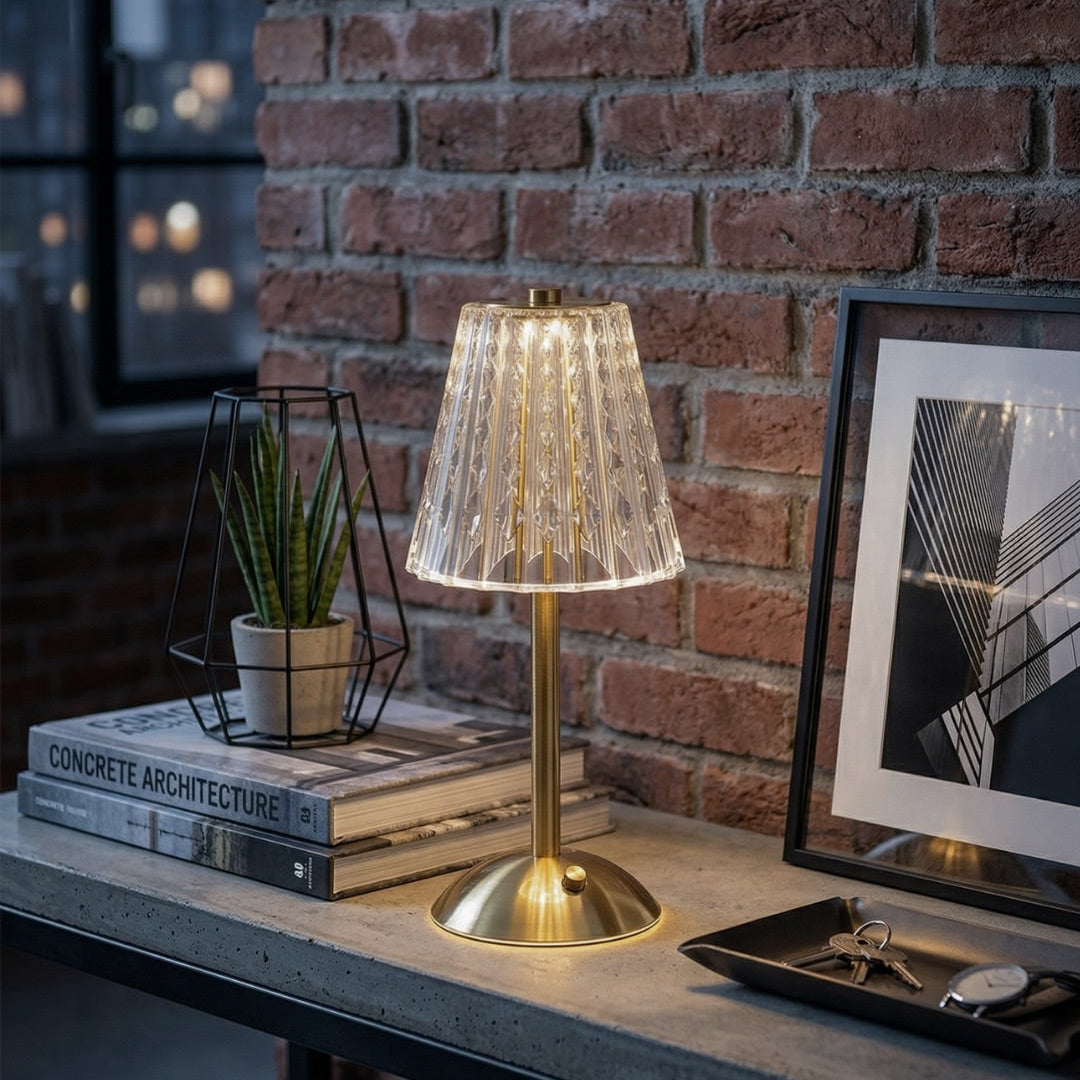 Crystal Retro LED Table Lamp – Luxurious Rechargeable Bedside Lamp with Dimming Feature