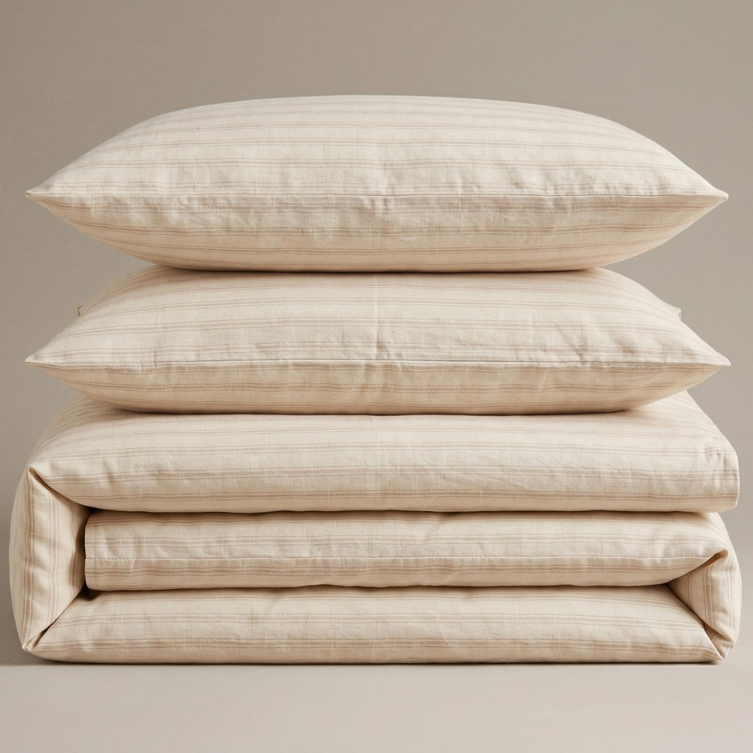 Soft Cotton Duvet Cover – Everyday Stripes – Cream Latte