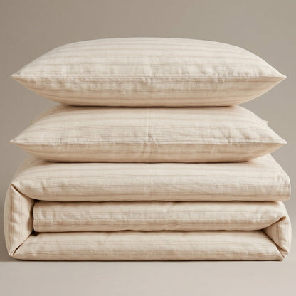 Soft Cotton Duvet Cover – Everyday Stripes – Cream Latte