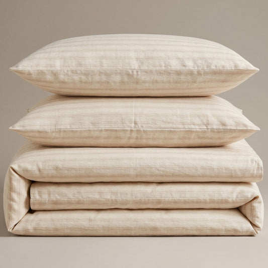 Soft Cotton Duvet Cover – Everyday Stripes – Cream Latte