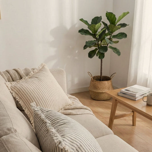 Striped Silk Sofa Cushion Cover | Nordic Tassel Style Pillowcase