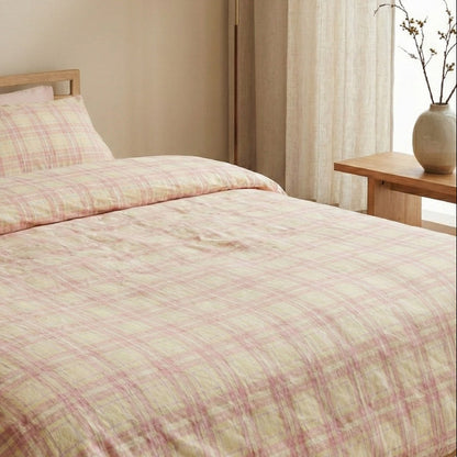 Classic Cotton Bedding – Gingham Dreams Collection – Blush Sunset Plaid