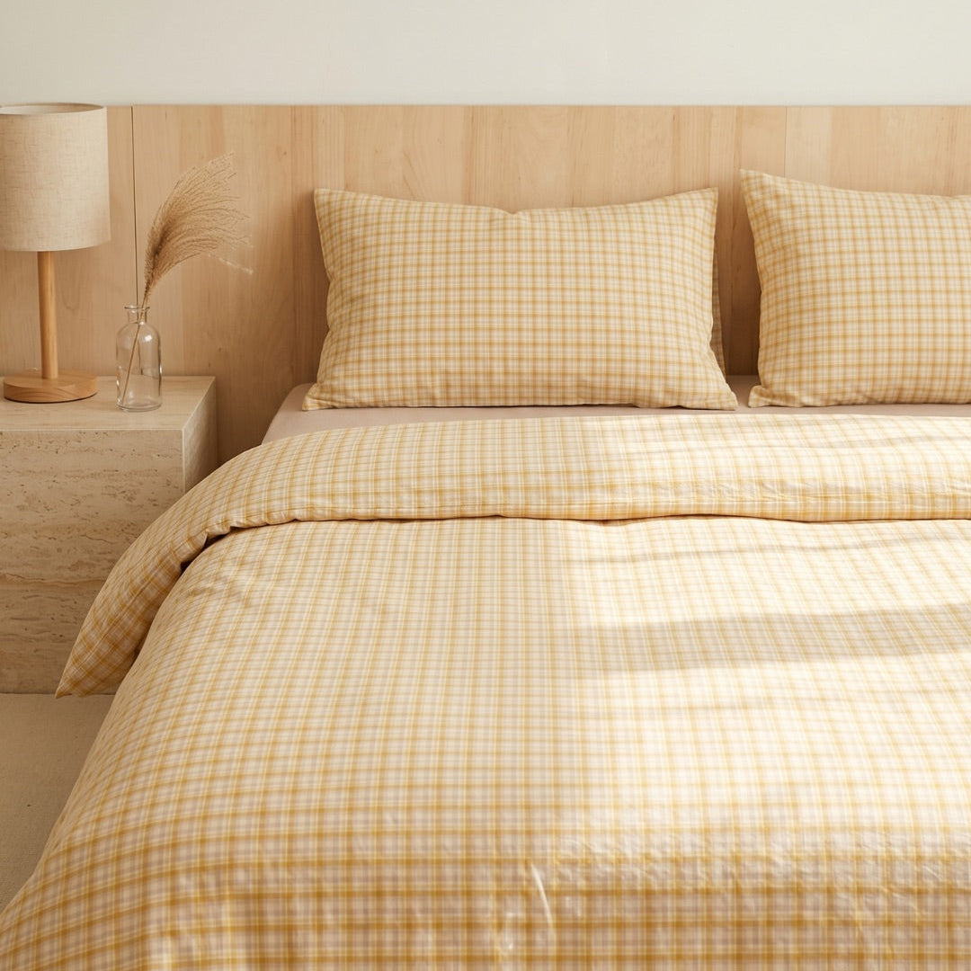 Classic Cotton Bedding – Gingham Dreams Collection – Warm Honey Gingham