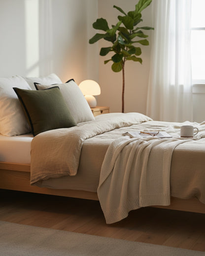 French Vintage Cushion Cover – Green Retro with Black Edging