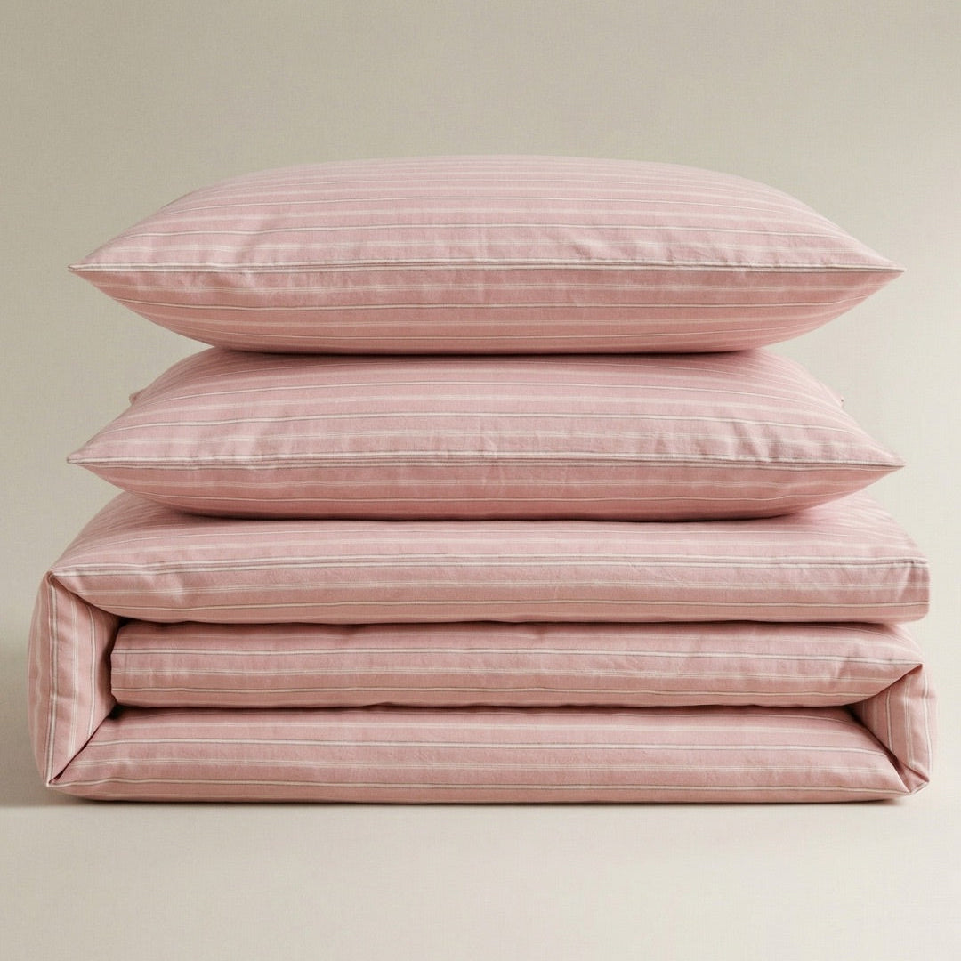 Soft Cotton Duvet Cover – Everyday Stripes – Dusty Rose