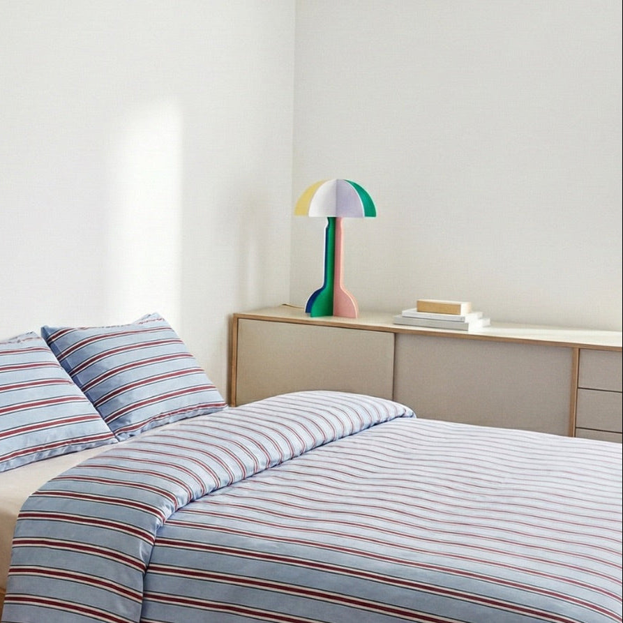 Washed Polyester Duvet Cover Set – Bold Blue Stripes