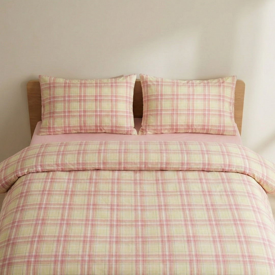 Classic Cotton Bedding – Gingham Dreams Collection – Blush Sunset Plaid