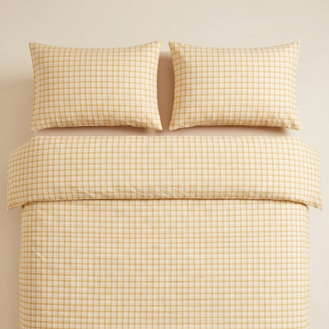 Cotton Pillowcase Set – Gingham Dreams Collection – Warm Honey Gingham