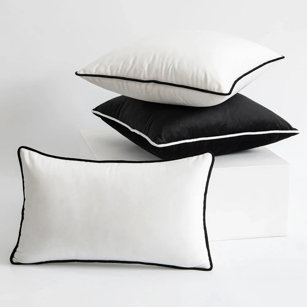 Black & White Pillow Cover – Modern Minimalist Cushion Case for Couch or Bed