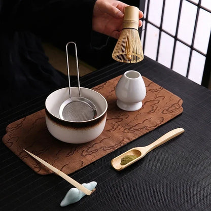 Japanese Matcha Tea Ceremony Set – Bamboo Whisk, Ceramic Holder & Strainer