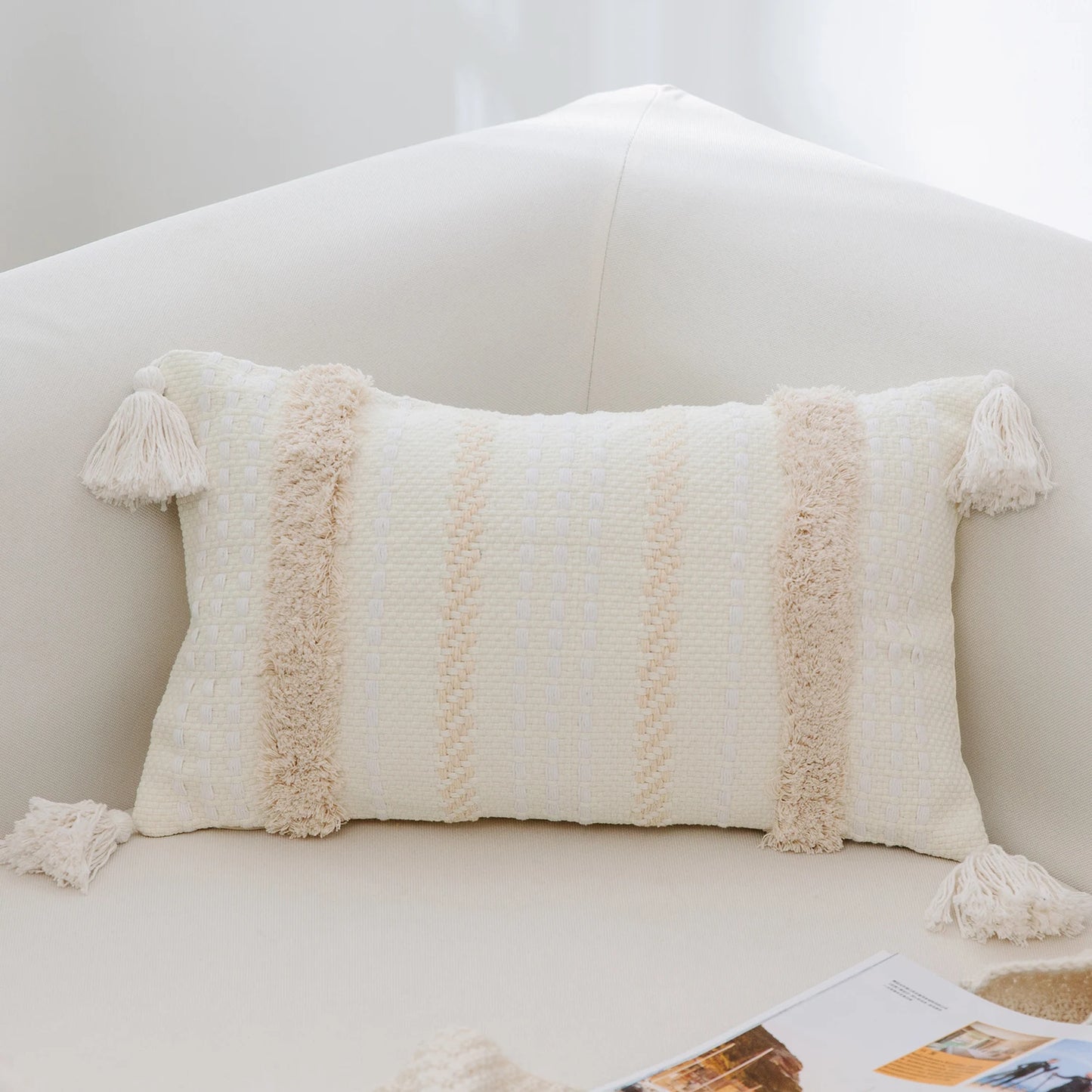 Boho Tufted Cushion Cover with Tassels | Cotton Pillowcase for Home Decoration