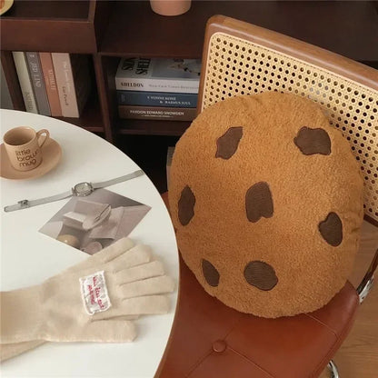 Almohada de peluche con forma de galleta con chispas de chocolate | Cojín redondo suave para sala de estar, dormitorio o mesita de noche 