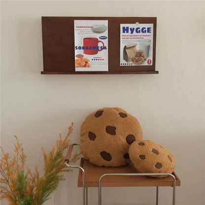 Almohada de peluche con forma de galleta con chispas de chocolate | Cojín redondo suave para sala de estar, dormitorio o mesita de noche 