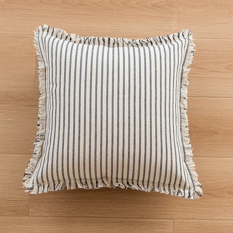 Striped Silk Sofa Cushion Cover | Nordic Tassel Style Pillowcase