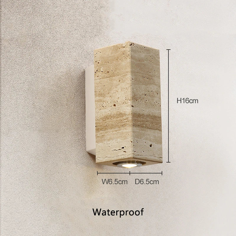 Yellow Travertine Stone Wall Lamp – Japanese Wabi-Sabi Style Designer Wall Sconce for Bedroom, Dining Room & Outdoor Spaces